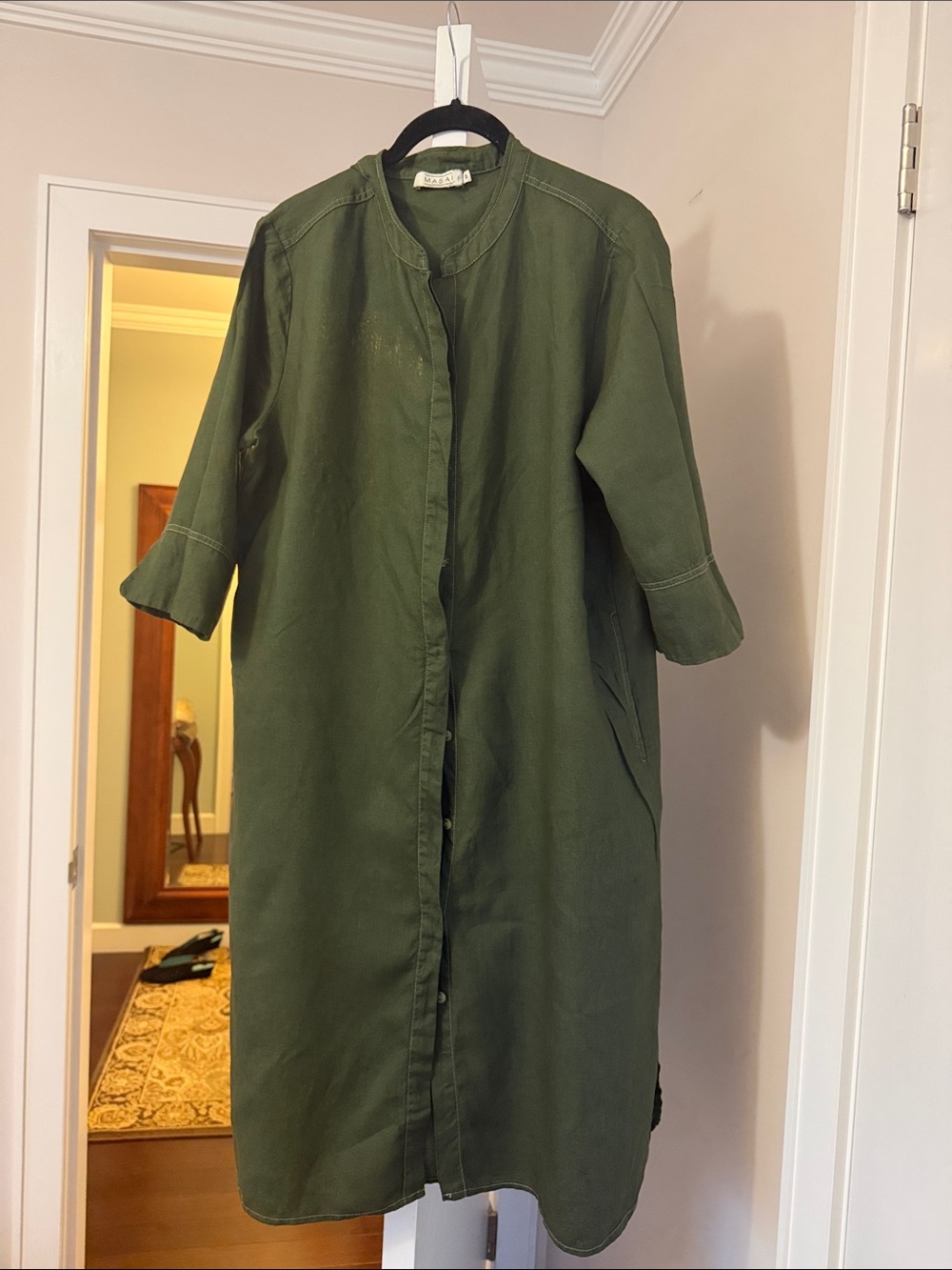 Masai Nimes green Shirt Dress 100% Linen  Size S